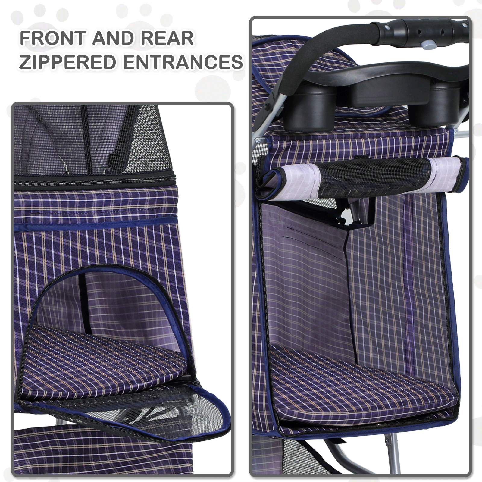 Foldable Pet Dog Stroller Portable 3 Wheels Travel Carrier Dog Cage w/Cup Holder