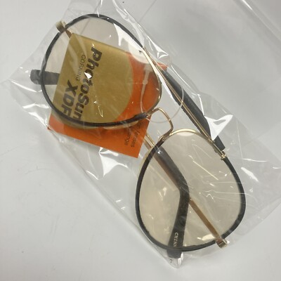 NOS Leather Trim Aviator Tear Drop sunglasses Light Lens 70s/80s VTG Photosun