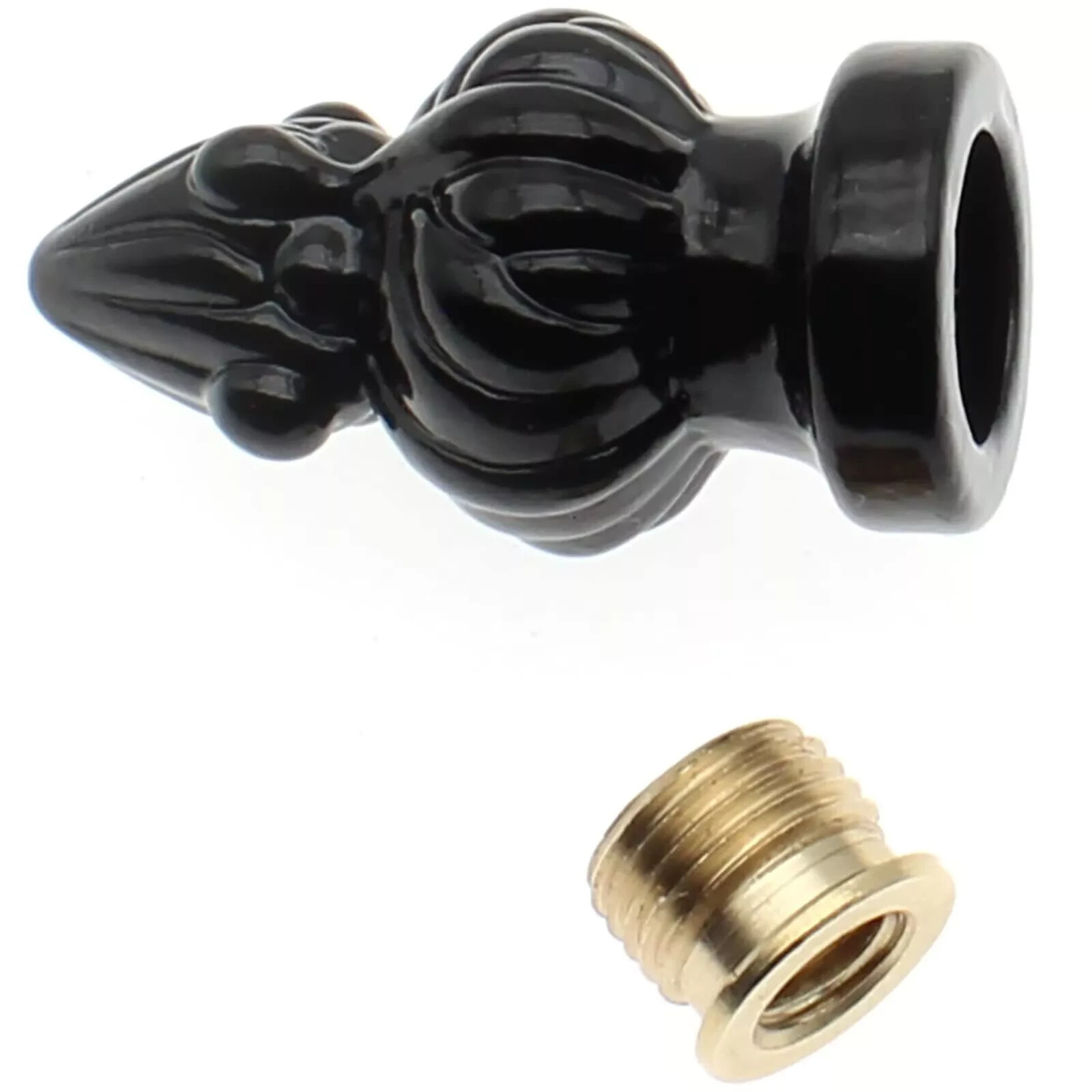 (1) Antique Style Black Finish Cast Metal Lamp Shade Finial-Dual Thread