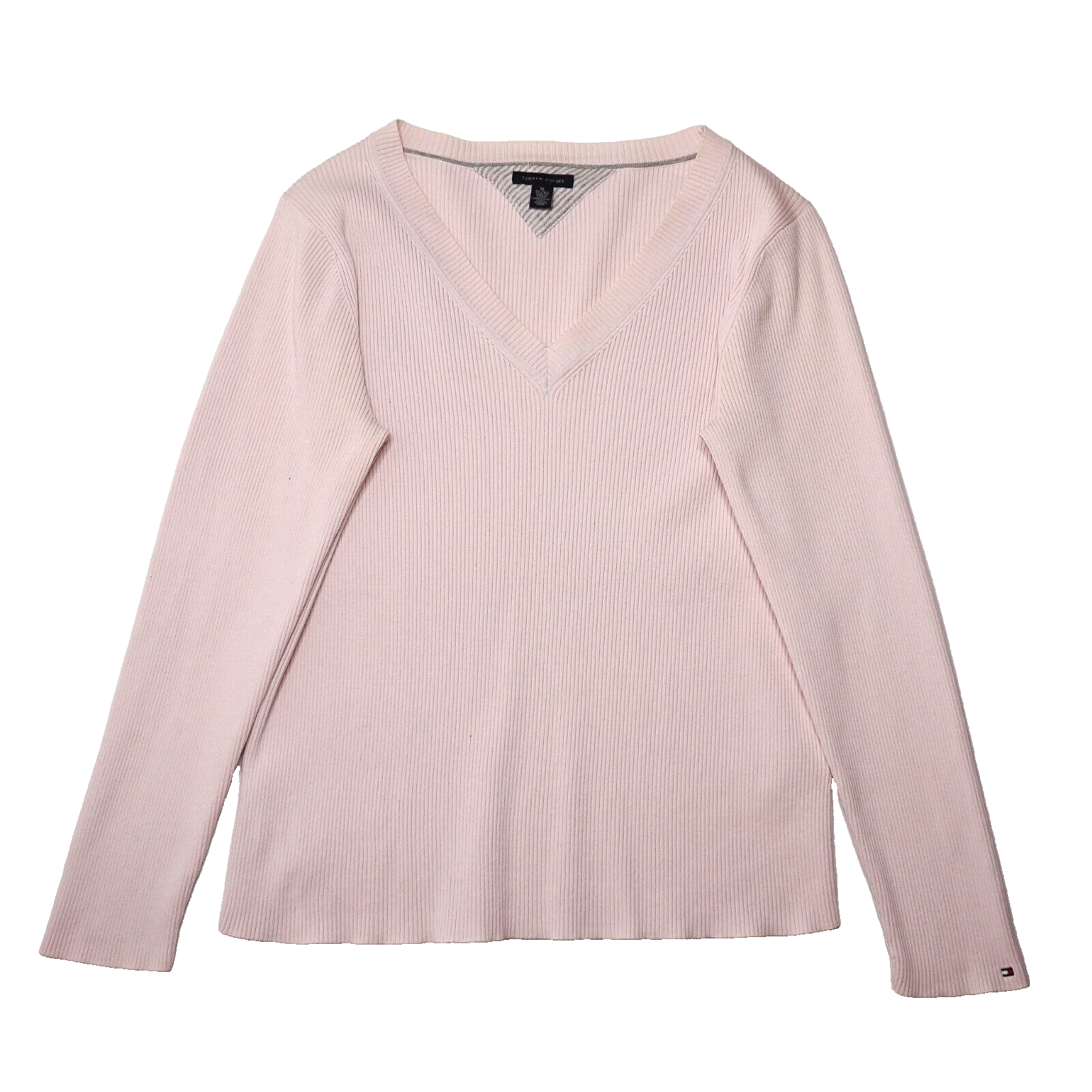 Tommy Hilfiger Womens Pink V-Neck Knitted Cotton Jumper XL UK 16