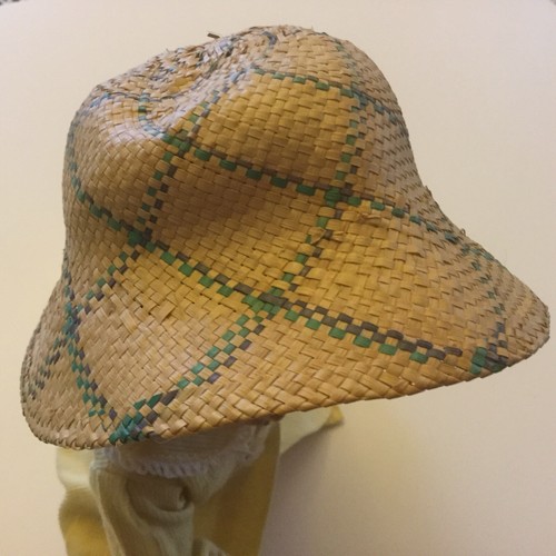 Vintage Doll Hat , Natural Straw & Green Colors , for 16-18” Doll