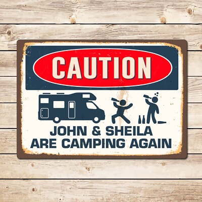 Personalised Funny Caution Camping Motorhome Sign Christmas Gift for Dad