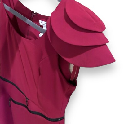 BCBGeneration Asymmetric Zipper Mini Cocktail Dress Burgundy Wine Petal Sleeve 2
