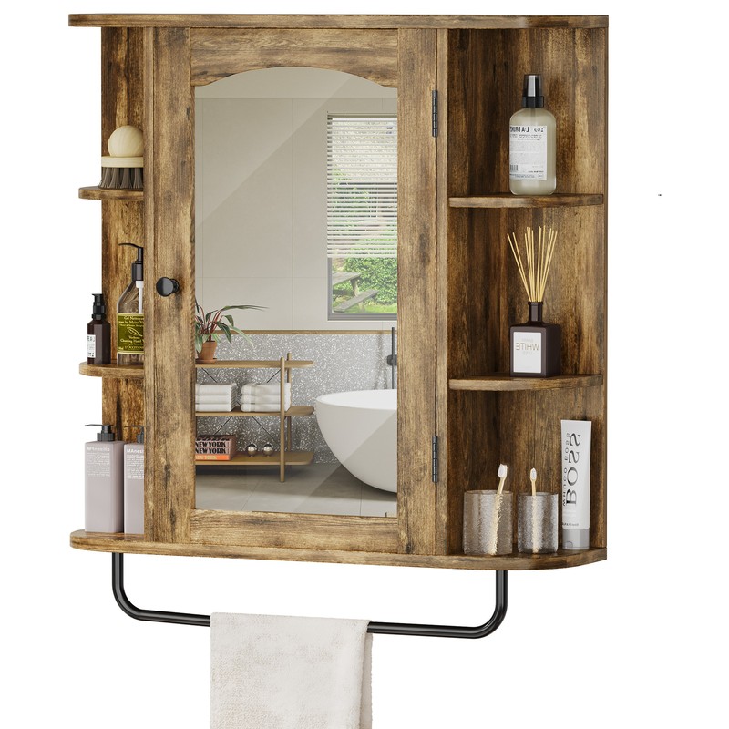 Medicine Cabinet w/ Mirror Door Storage Shelf Wall Mount Bat