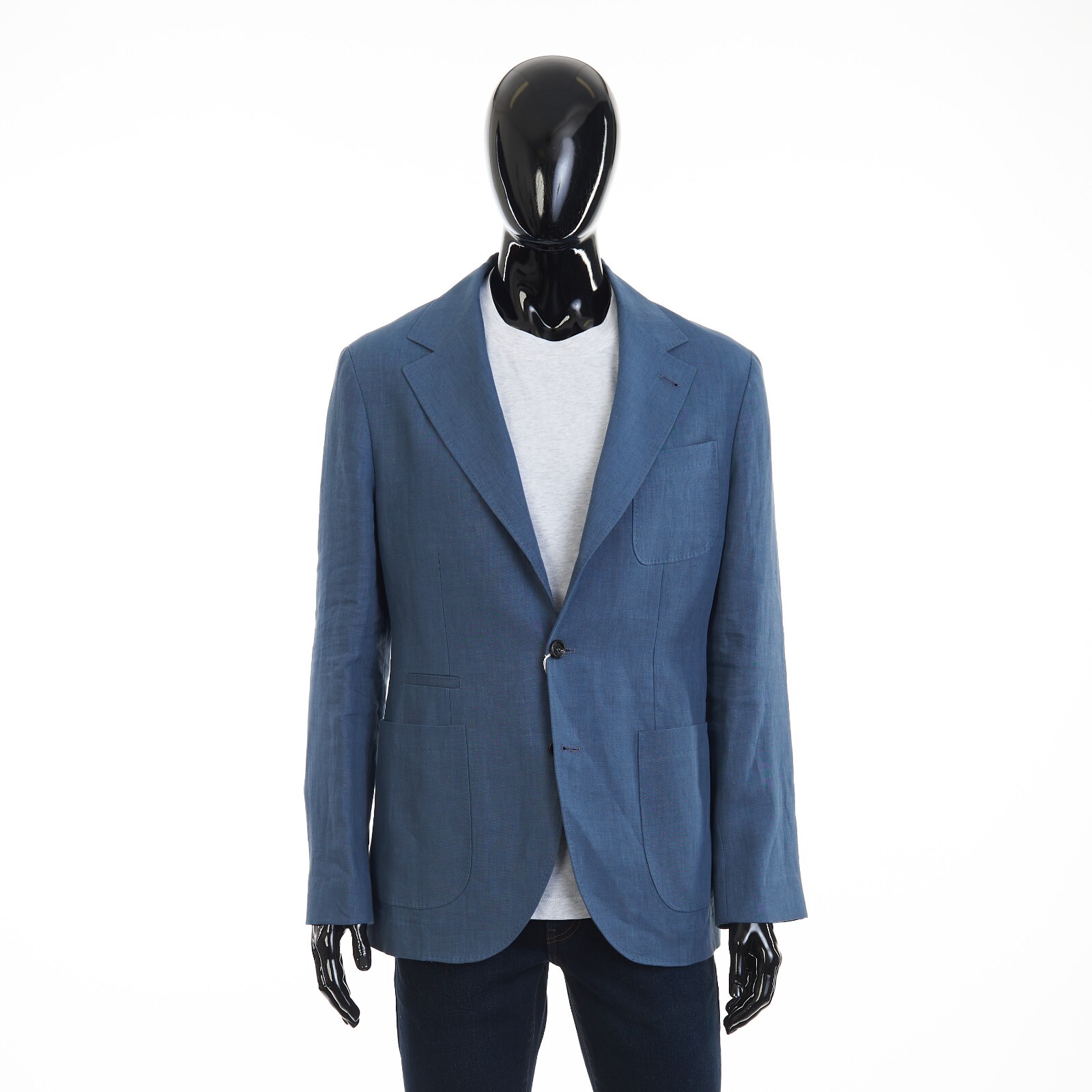 Pre-owned Brunello Cucinelli 3895$ Deconstructed Blazer Jacket Patch Pockets Indigo Linen In Blue
