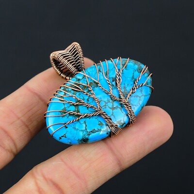 Double Tree Turquoise Copper Wire Wrapped Pendant Jewelry Gift For Her CCP-006