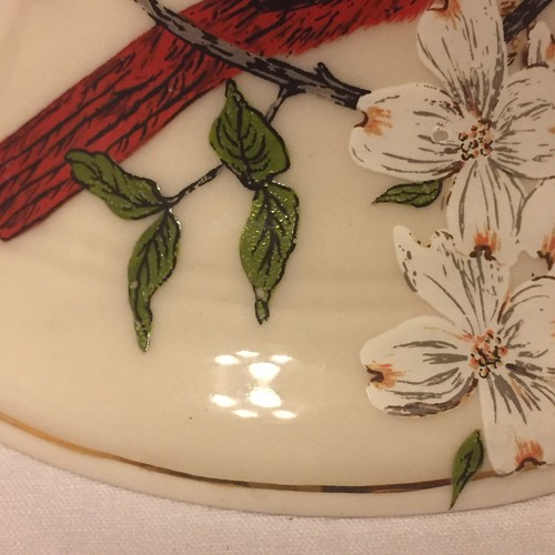 Fine Porcelain Bell Hand Painted Cardinal Red Bird Dogwood Tree