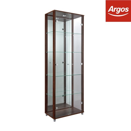 Argos Home 2 Door 7 Shelf Glass Display Cabinet Walnut Effect