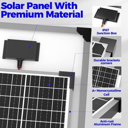 VOLTSET 50W Solar Panel Kit with Mount Bracket, 12V Solar Battery Charger for RV