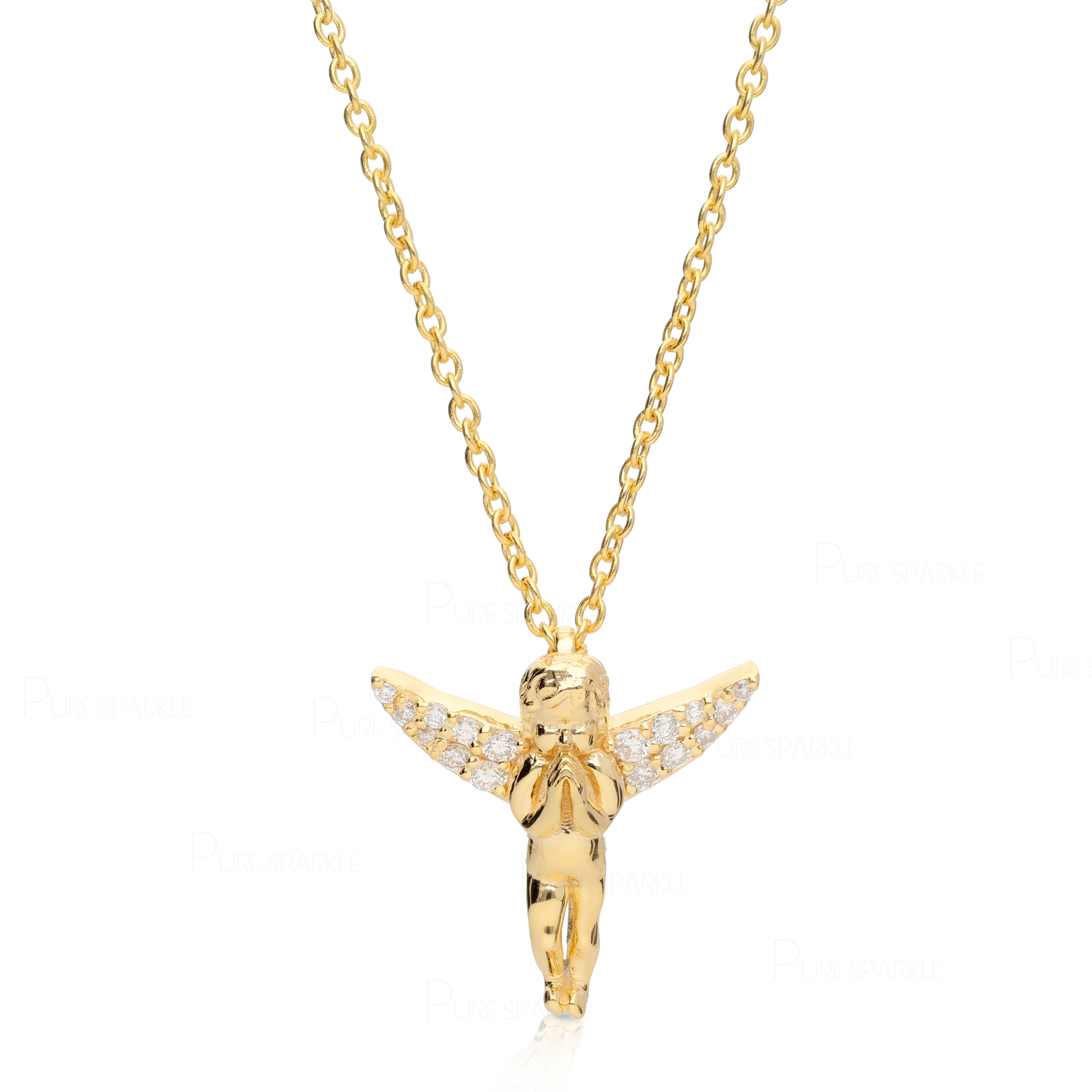 14K Gold 0.36 Ct. Lab-Created Diamond Angel Wing Pendant Necklace Fine Jewelry
