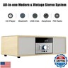 Nostalgic Bluetooth Stereo System for Home, WISCENT Vintage Micro HiFi Systems CD Player,with Bluetooth Audio Streaming,FM Radio,USB Port,Aux-in,Earphone Port (Wood Color)