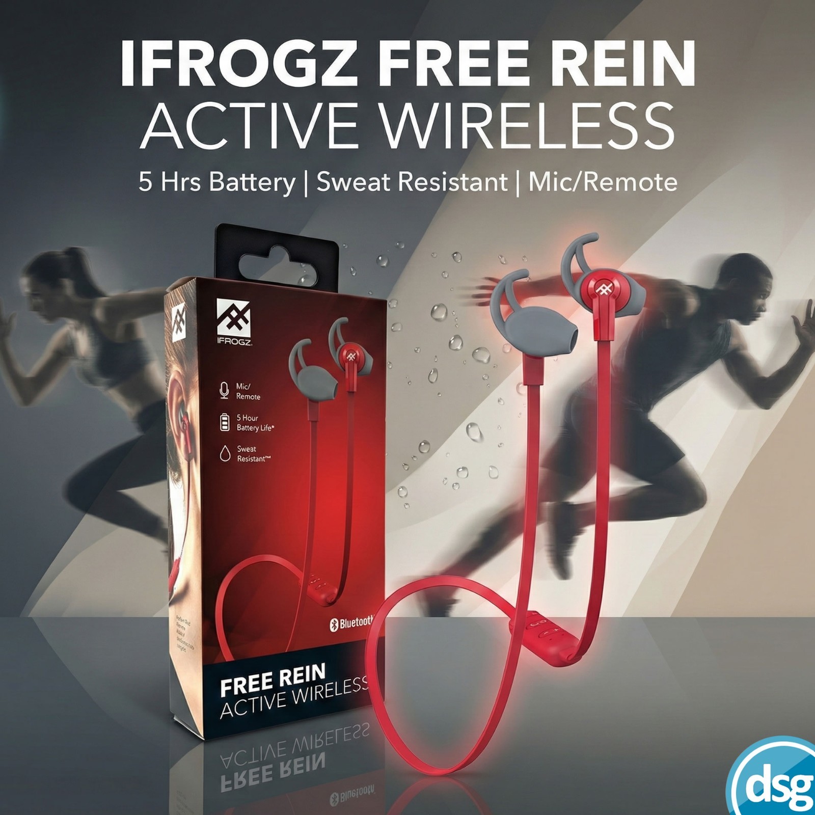 iFrogz Wireless Bluetooth Neckband Earphones Sports Waterproof Running - Red