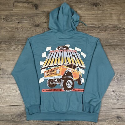 Ford Bronco Sweatshirt Adult Large Blue Full Zip Hoodie Rare Breed Truck