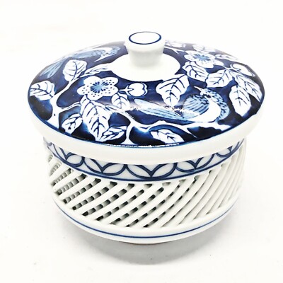 Japanese Reticulated Lattice Tea Cup Lid Open Work Ceramic Kin Ho Gama Yunomi C5