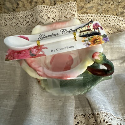 Corner Ruby Garden Collection Flower Teacup/Leaf Saucer/Butterfly Spoon 3Pc Set