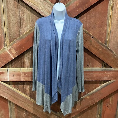 Sunday Cardigan Women Medium Blue Gray Colorblock Open Front Stretch Comfy Cozy