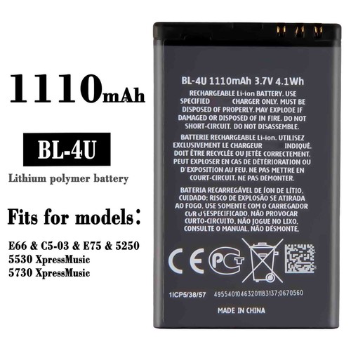 Battery BL-4U For Nokia 5530 5730 E66 C5-03 E75 5250 High