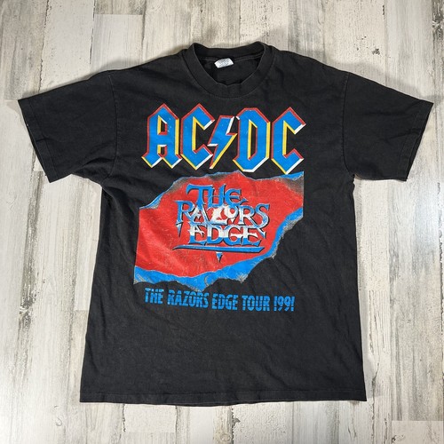 トップス 1991s ACDC The Razors Edge Tour Vintage 1991 AC/DC The Razors Edge Tour T-Shirt Size Large