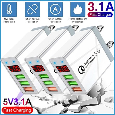 3PACK 3 Port QC 3.0 Quick Charge USB Hub Fast Wall Charger Power Adapter US Plug