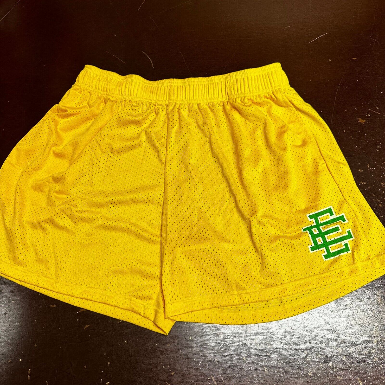 Eric Emanuel Mens Yellow Logo Elastic Waist Pockets Comfort Eric Emanuel Mens Yellow Logo Elastic Waist Pockets Comfort