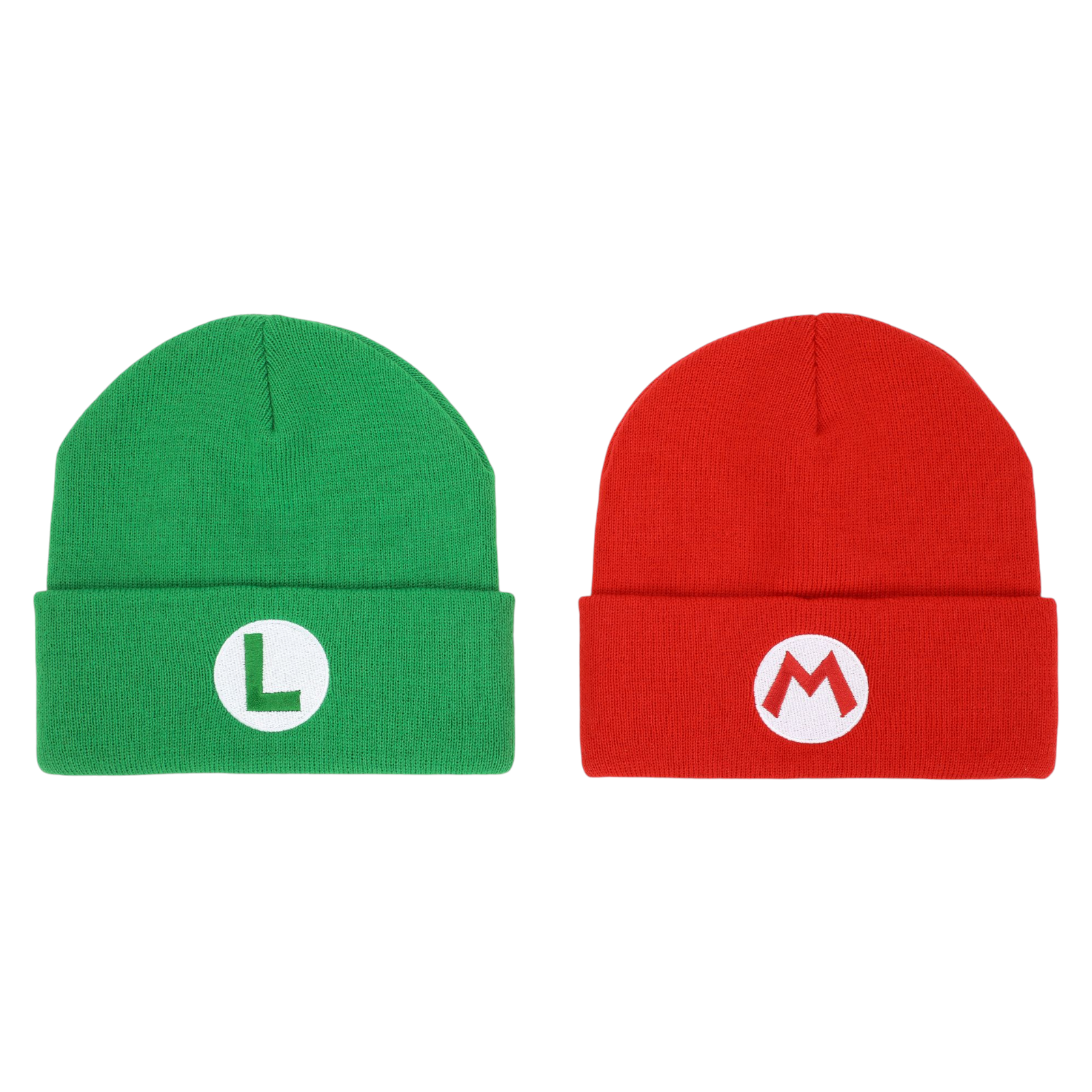 Bioworld Super Mario 2-Pack Luigi & Mario Cuffed Beanie Toque Knit Hat