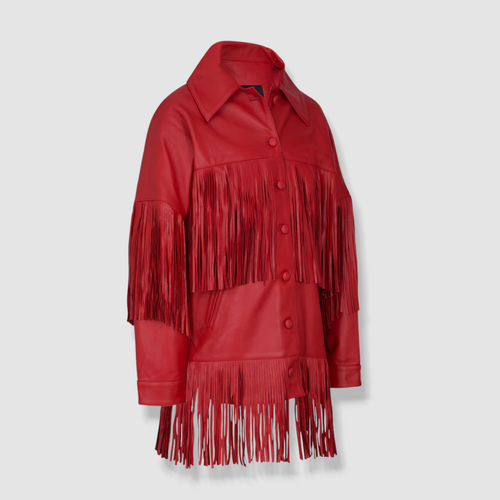 Pre-owned Dancassab $1680  Women's Pink Loretta Fringed Lambskin Leather Jacket Size S