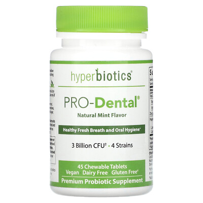 Hyperbiotics PRO-Dental Natural Mint Flavor 45 жевательных таблеток без глютена,