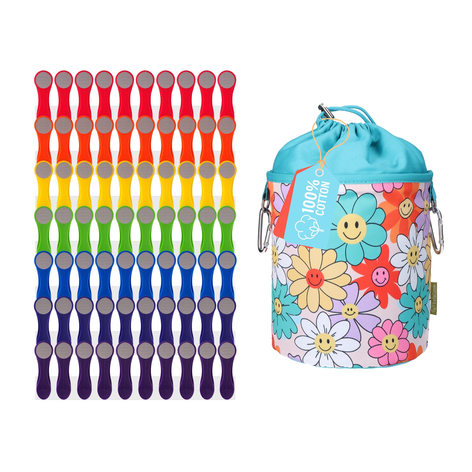 70 Wäscheklammern Regenbogen Edelstahl bellaCott Wäscheklammerbeutel Smileys