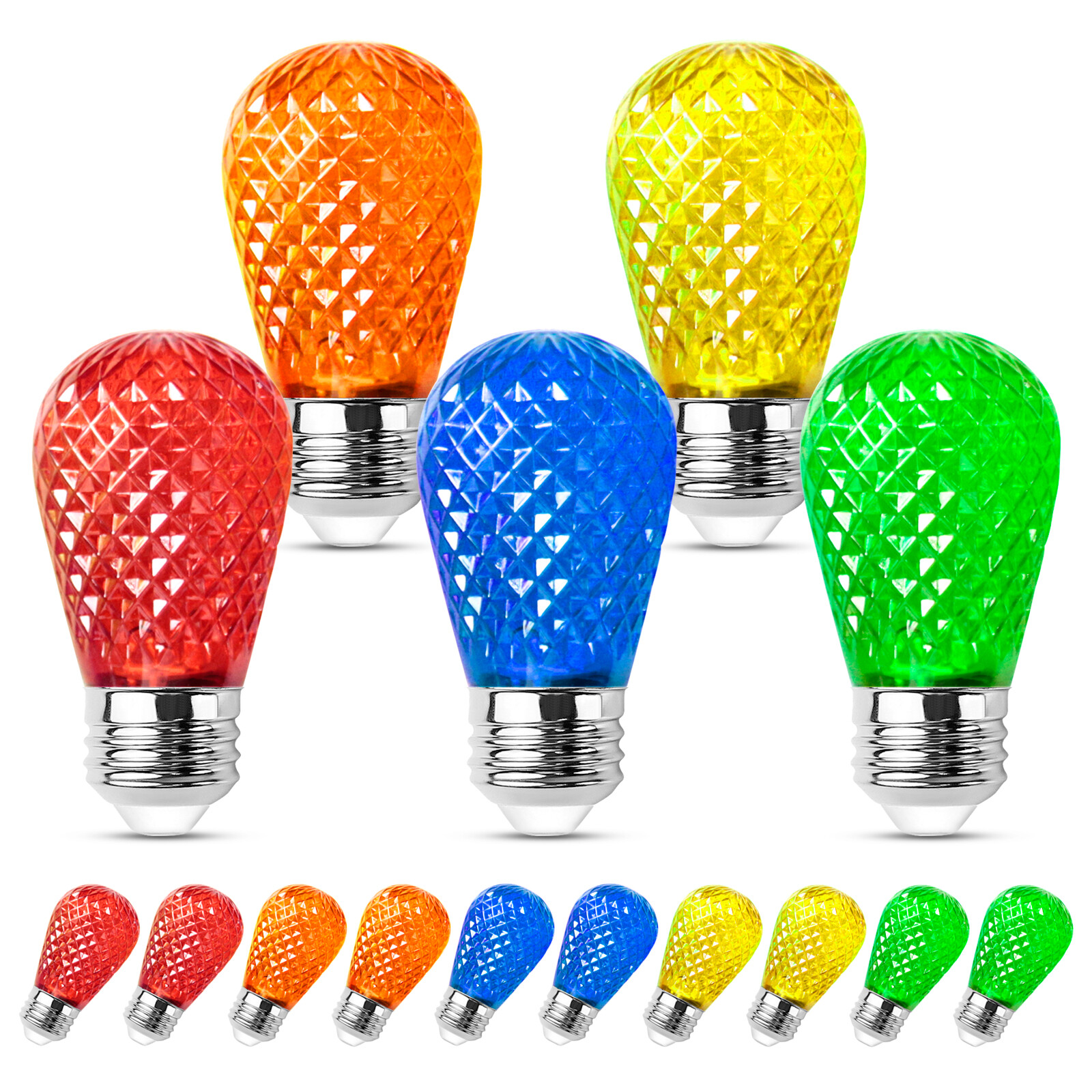 15Pack S14 LED Multicolor Edison String Lights Replacement Bulbs E26 Medium Base