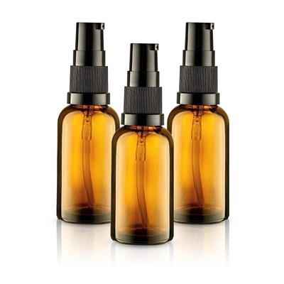 3 Pack Empty Refillable Glass Amber Pump Bottle Ideal for Lotion Cream Essent...