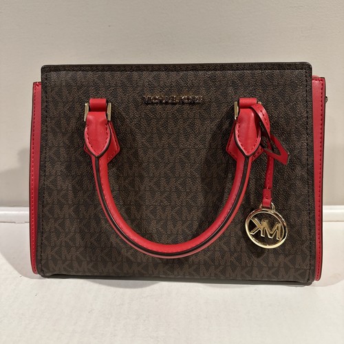 Michael Kors Hope Medium Messenger Bag Flame Red & Brown