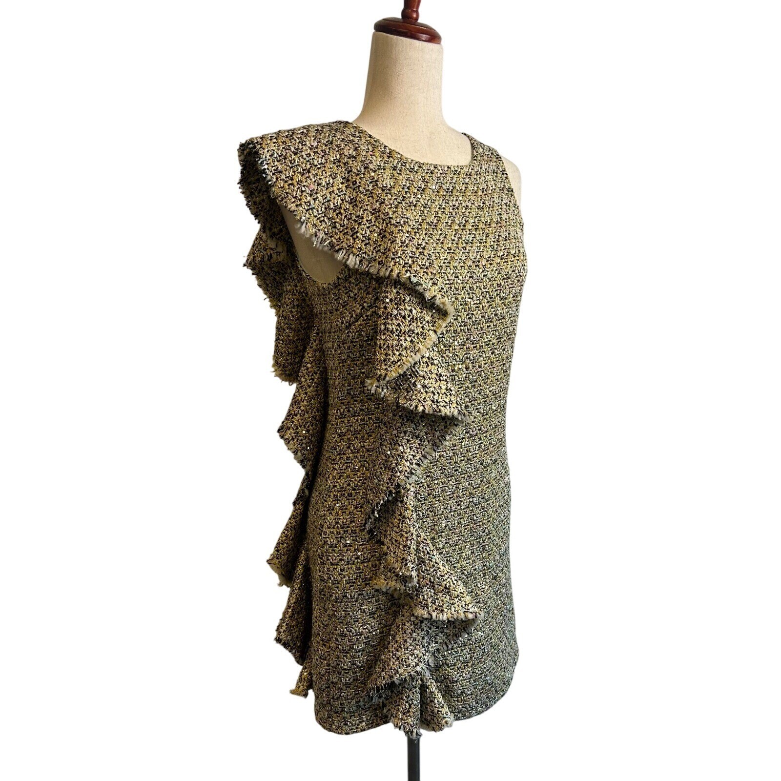 Julie Brown NYC Tweed Dress Women's Size 2 Ruffle Sleeveless Cocktail
