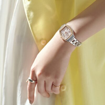 Pre-owned Seiko Lukia Ssvw214 Standard Collection Radio Solar Watch Pink Gold X Silver