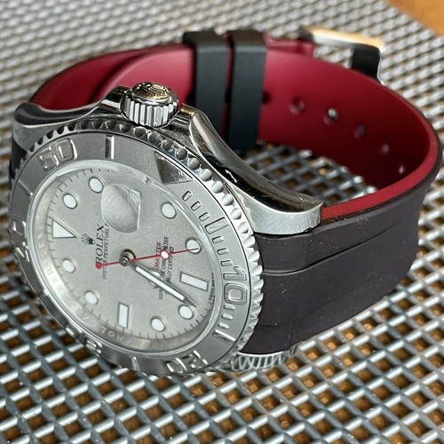 20mm Blackish-Brown Vulcanized rubber Strap Rolex YACHTMASTER Looks Great!