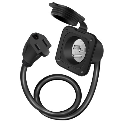 15A 125V AC Port Plug with 18'' Integrated Extension Cord, Flanged Power Inlet US