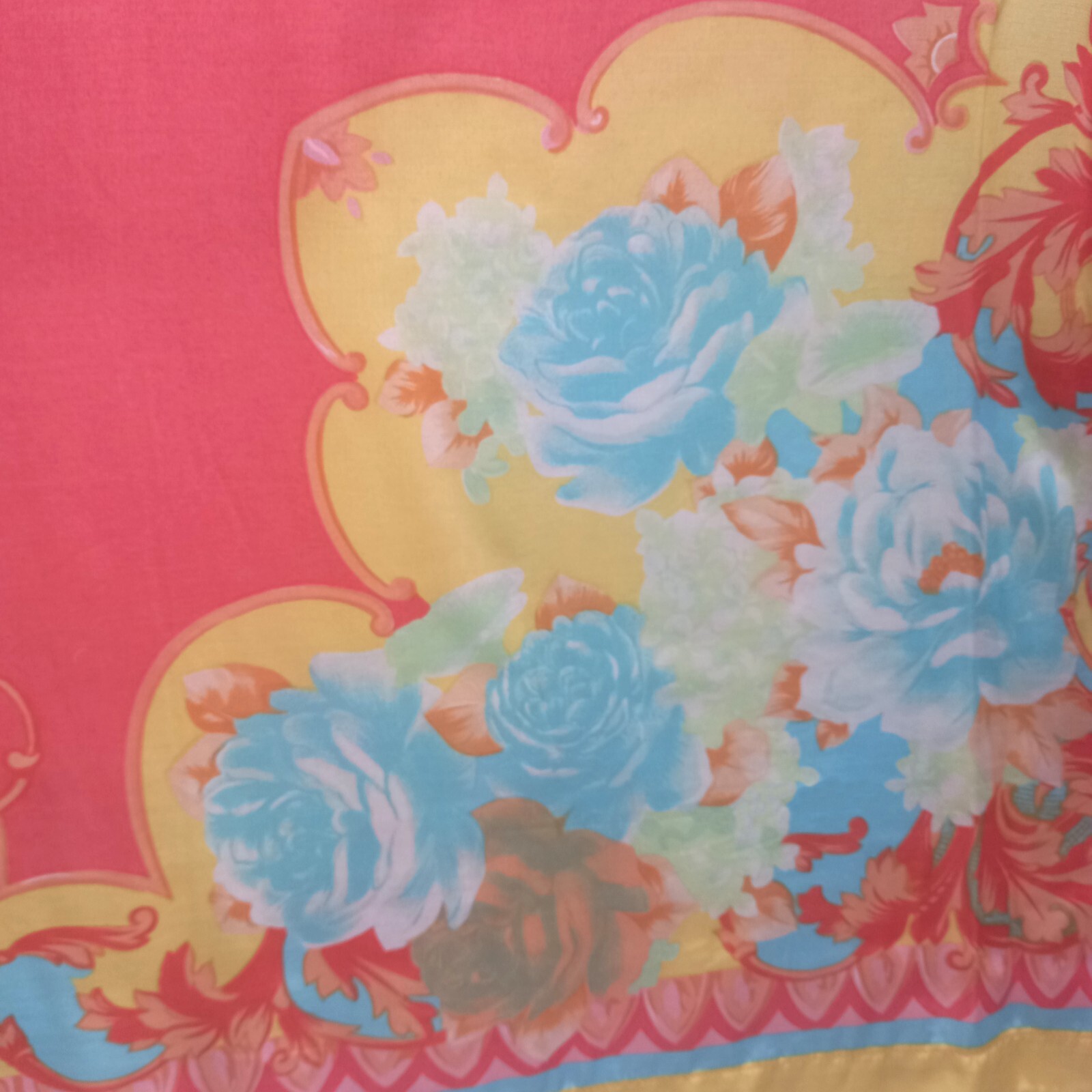 Pre-owned Curvy Couture Women Clothing Summer Griff  Long Dress Kaftan Roses Chiffon Salmon In Pink
