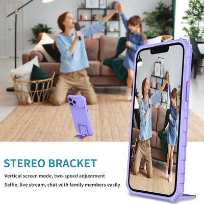 For iPhone 16 15 Pro Max 14 13 12 11 Military Grade Kickstand Case w/ Lens Cover