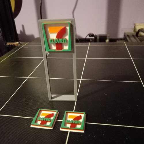 7/Eleven  HO scale Pole and signs Double Sided With Store Front Signs 1:87 Scale
