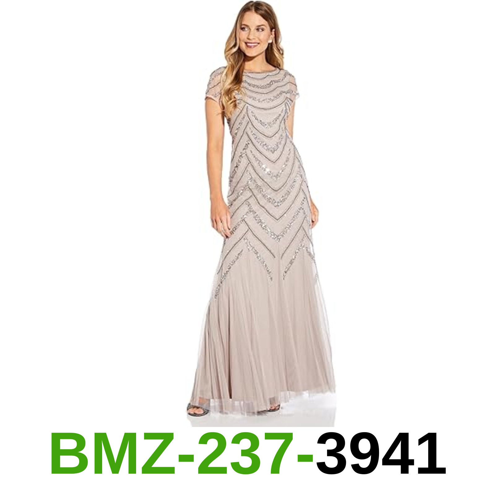 Adrianna Papell Women's Bead Covered Gown, Marble, Size- 4