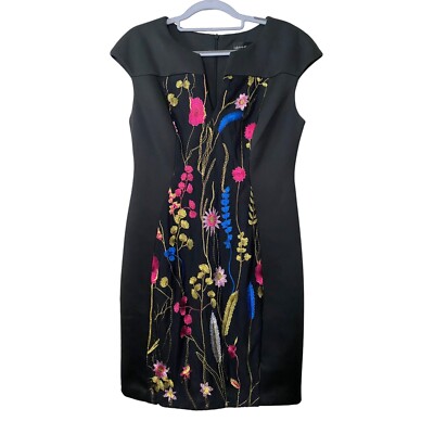 New Connected Apparel Floral Embroidered Black Dress Sz 6P