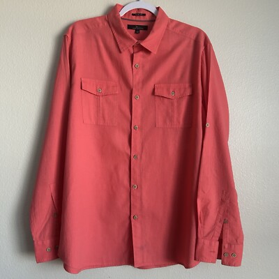 Marc Anthony Coral Long Sleeve Button Up Dress Shirt Size Large Slim Fit