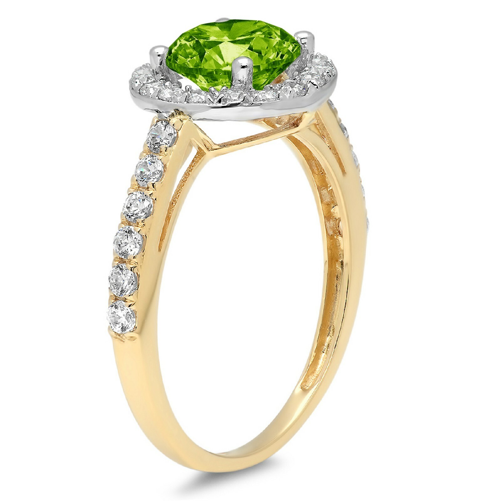 Pre-owned Pucci 2.40ct Round Halo Natural Peridot Promise Bridal Wedding Ring 14k 2 Tone Gold In Green