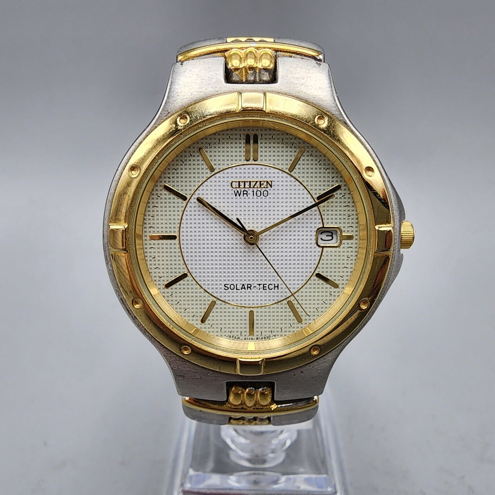 Citizen Solar Tech Watch Men 36mm White Dial Two Tone Date Citizen Solar Tech Watch Men 36mm White Dial Two Tone Date