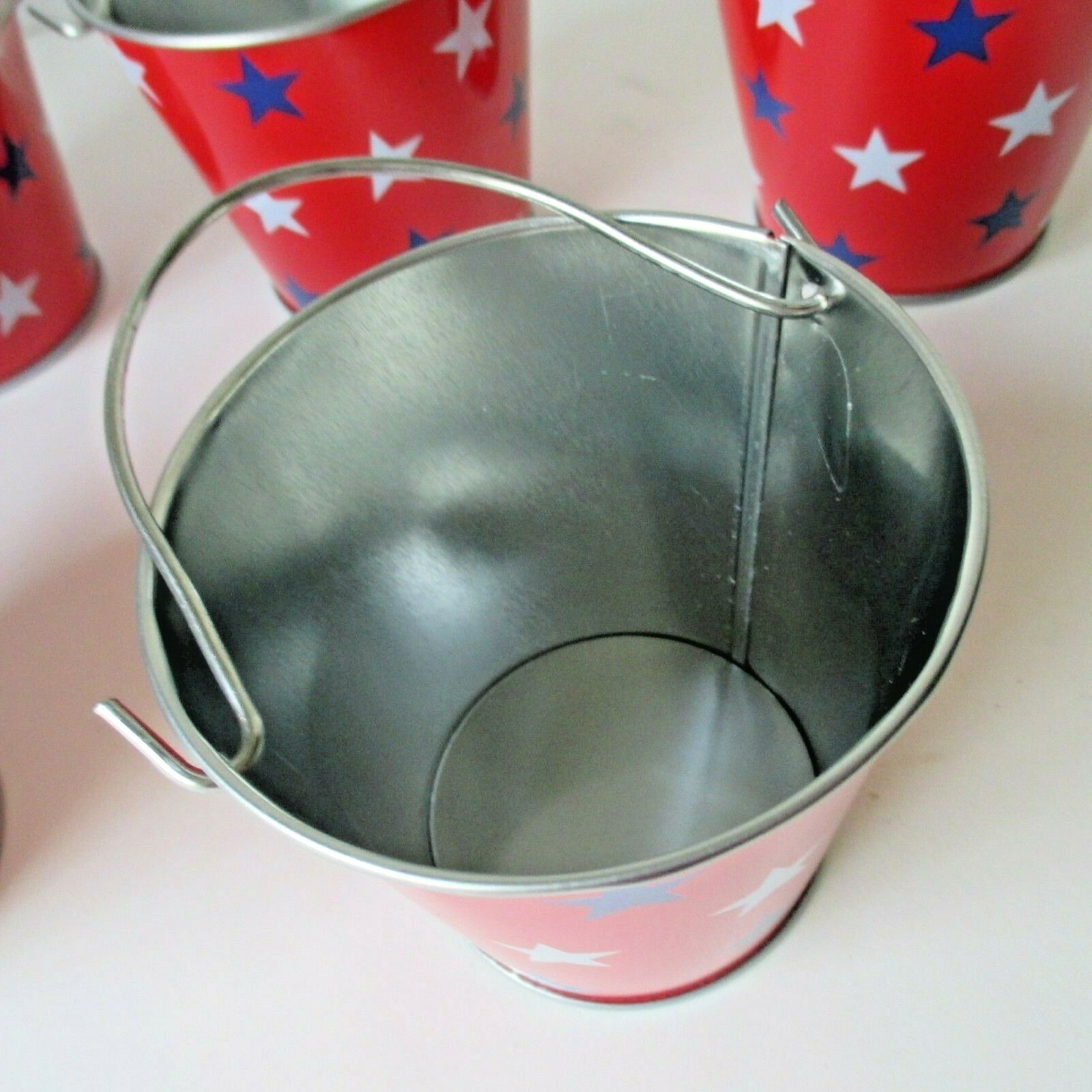 Lot of 7 Patriotic Flag Stars and Stripes red white blue New metal buckets NWOT