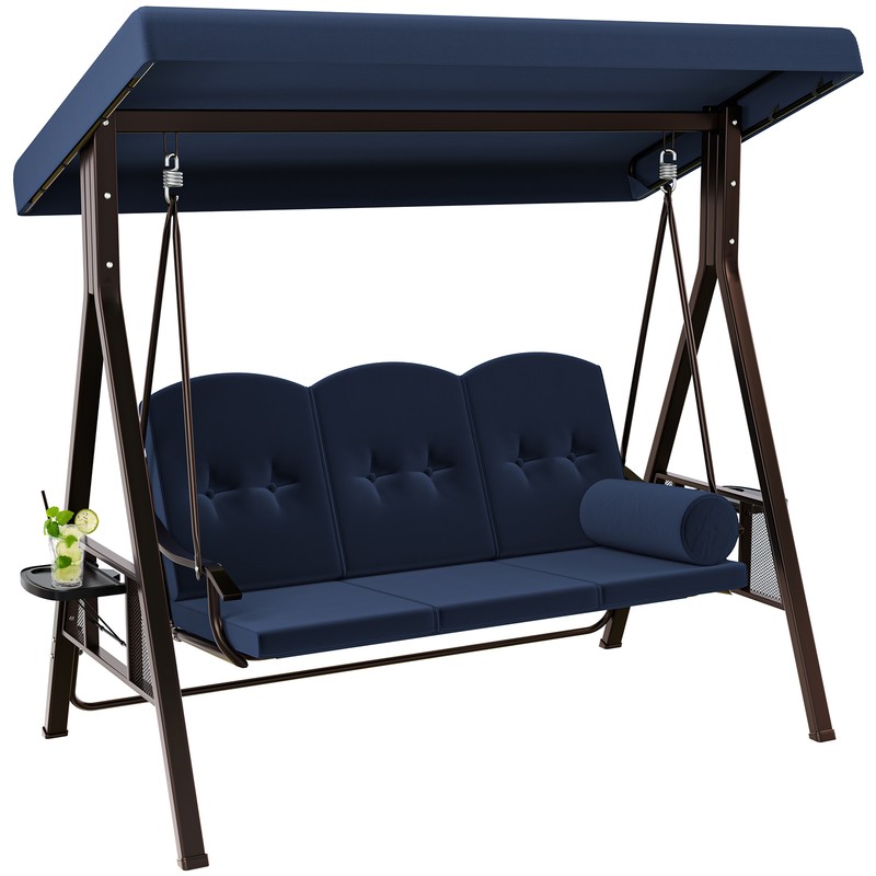 Deluxe Porch Swing Heavy Duty Steel Patio Chair 3-Seat Padde