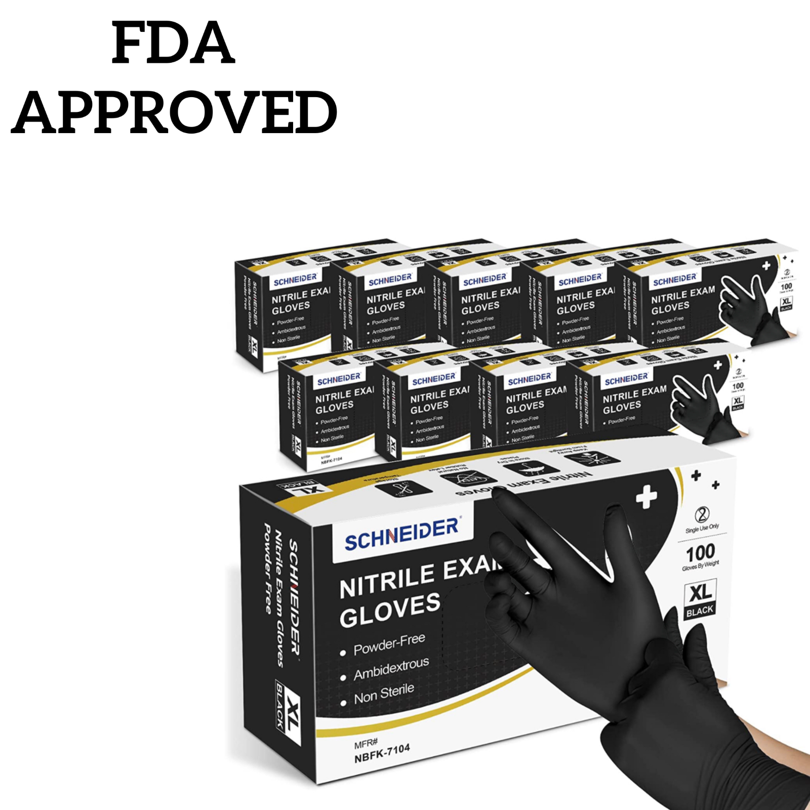 Schneider Black Industrial Disposable Nitrile Gloves 5 Mil Latex & Powder Free