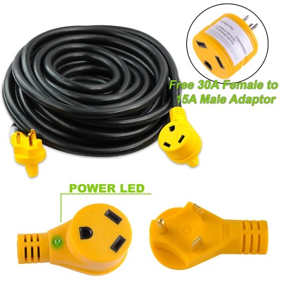 50' Ft Foot 30A Amp RV Extension Cord Trailer Motorhome Camper Supply Cable 