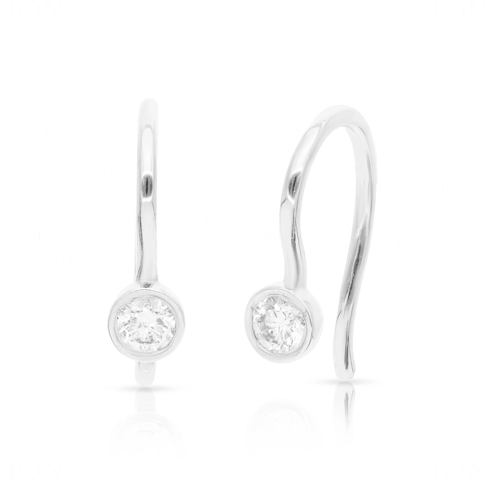 Pre-owned J.o.n 14k Gold Genuine Bezel Diamond Studs Fine Jewelry Earrings In White/colorless