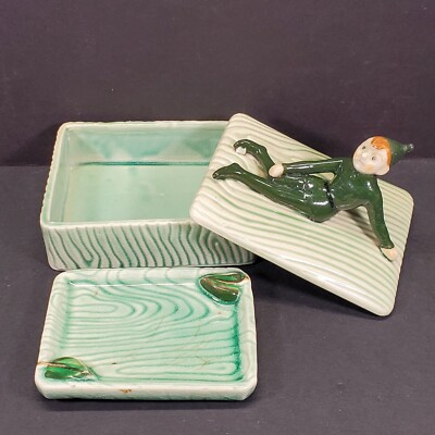 L Batlin & Son Japan Dresser Box Set Trinket Tray Covered Box Elf Pixie Jack VTG