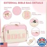Bible Cover Case for Women Grils, Preppy Bible Bag with Adjustable Shoulder Strap, Waterproof Bible Carrying Tote Bags Holder for Bible Study Supplies Accessories and Christian Gifts (Light Pink)